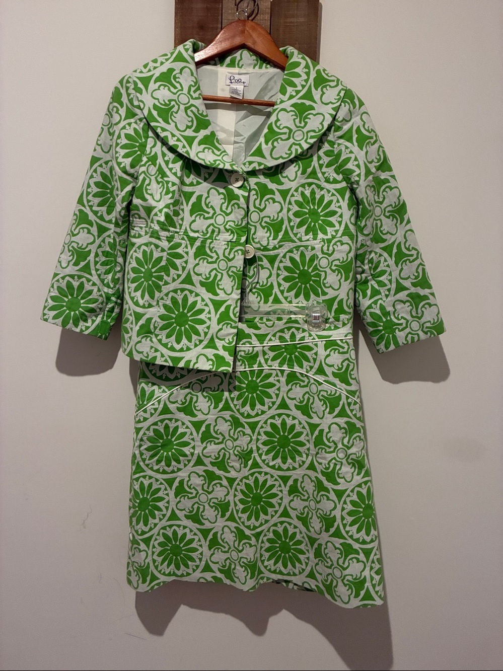 Lilly Pulitzer Green and White Patterned Suit Set